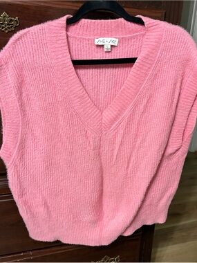 She + Sky Soft Pink V-Neck Plush Sweater